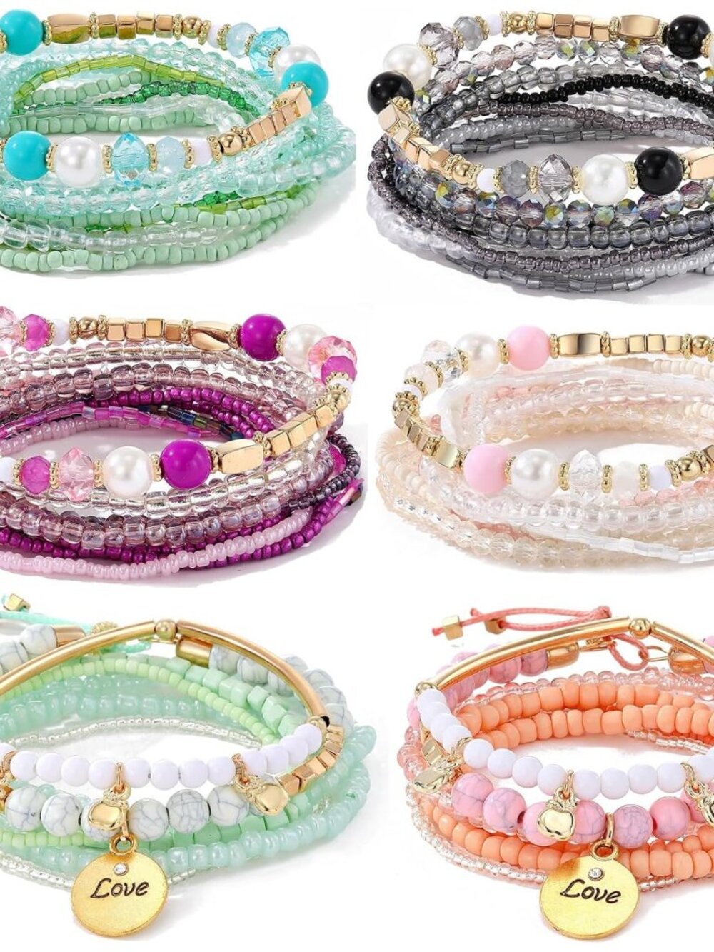 Colorful Friendship Bead Bracelets for Women - Perfect 6-Piece Stack Set